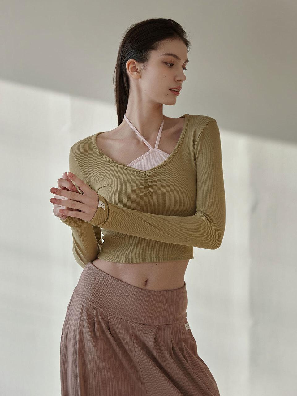 DEVIWEAR Julie Shirring Long Sleeve Yoga Wear (DEVI-T0126) [GREEN]