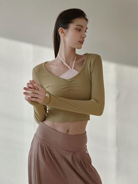 DEVIWEAR Julie Shirring Long Sleeve Yoga Wear (DEVI-T0126) [GREEN]