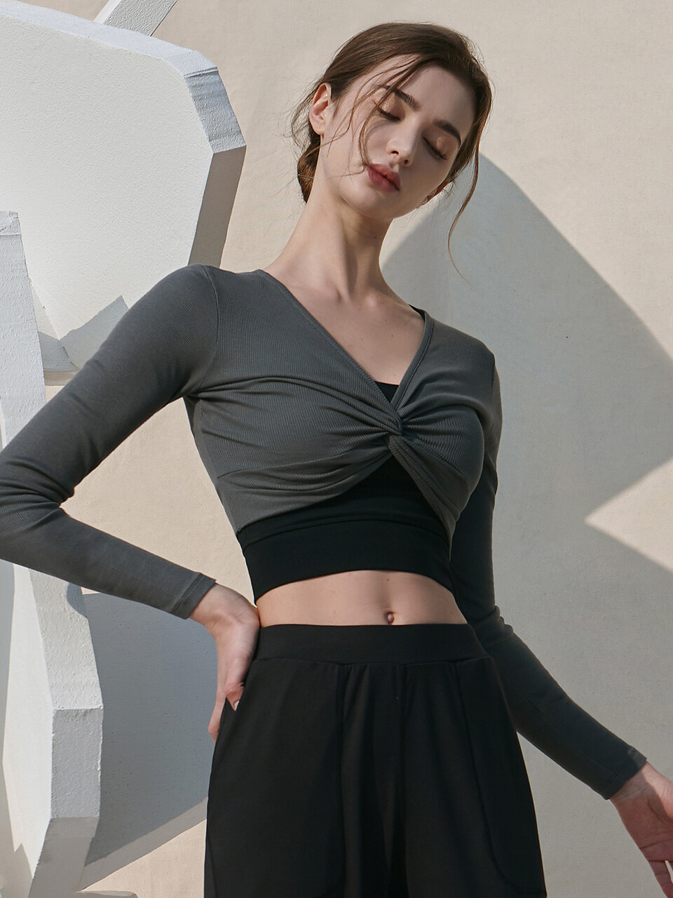 DEVIWEAR Point Twist Crop Top (Charcoal)