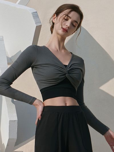 DEVIWEAR Point Twist Crop Top (Charcoal)