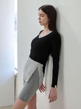 DEVIWEAR Women's Julie Shirring Long Sleeve Yoga Wear (DEVI-T0126) [Black]
