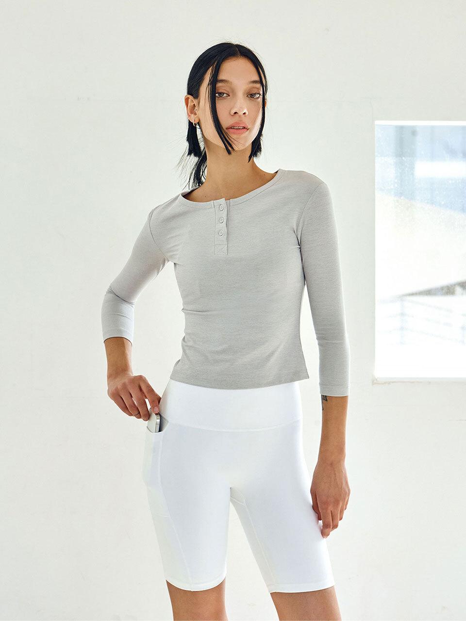 DEVIWEAR Yoga Outfit DEVI-T0108-Gray Pilates Henley