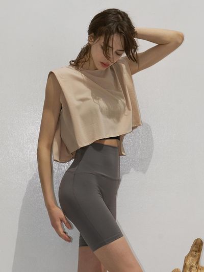 DEVIWEAR yoga outfit DEVI-TS0031-Beige Pilates doub