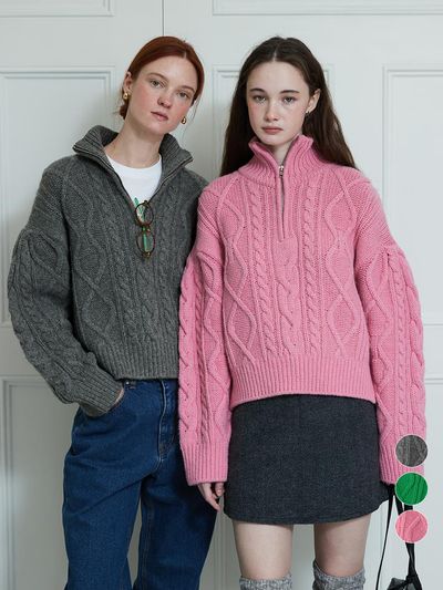 DEW E DEW E Cable Wool Blend Zip-up Knit