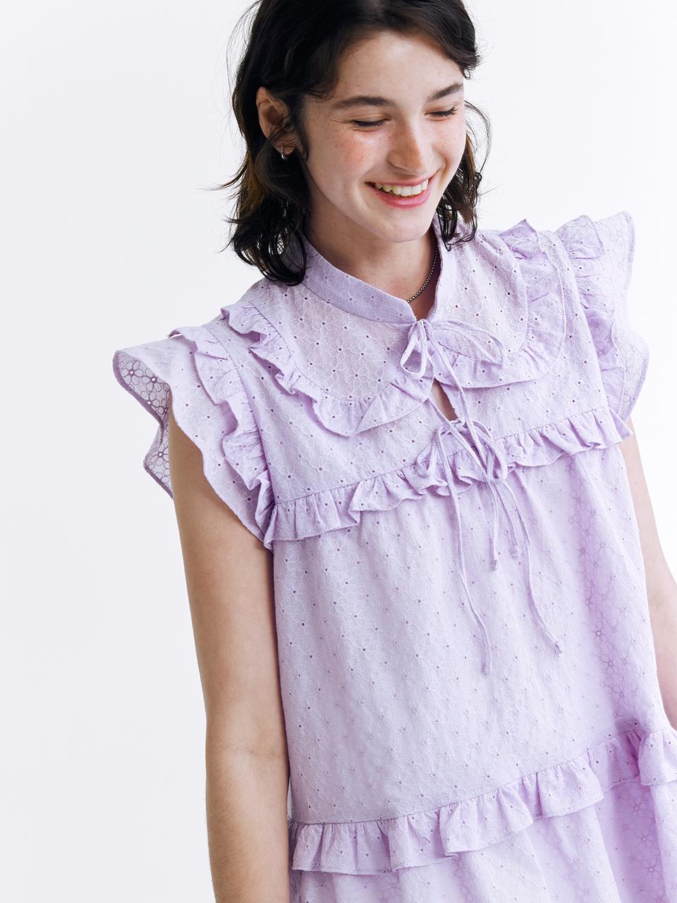 DEW E DEW E Eyelet Sleeveless Blouse - Purple