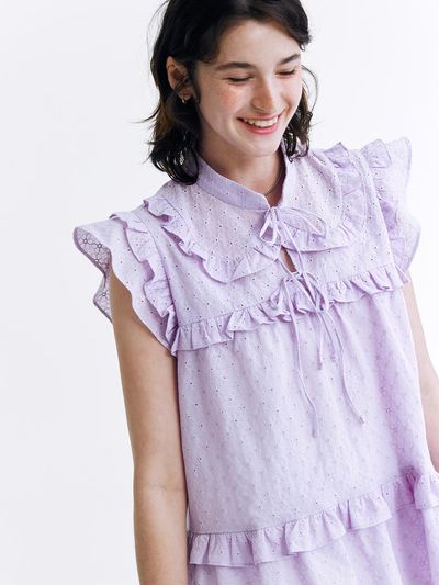 DEW E DEW E Eyelet Sleeveless Blouse - Purple