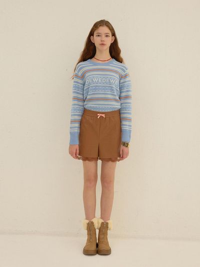 DEW E DEW E Lace Leather Shorts_Brown