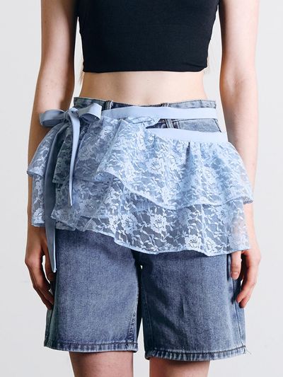 DEW E DEW E Layered Lace Mini Skirt [Blue]