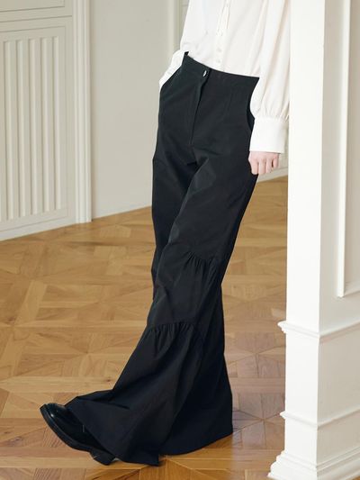 DEW E DEW E Shirring Boot-Cut Lightweight Pants [Black]