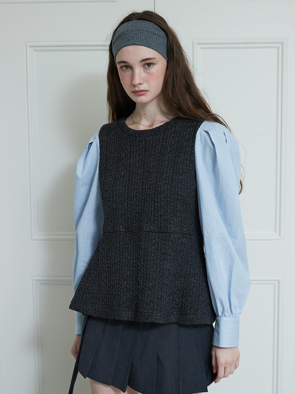 DEW E DEW E Shirt Mix Knit Sweater [Blue]