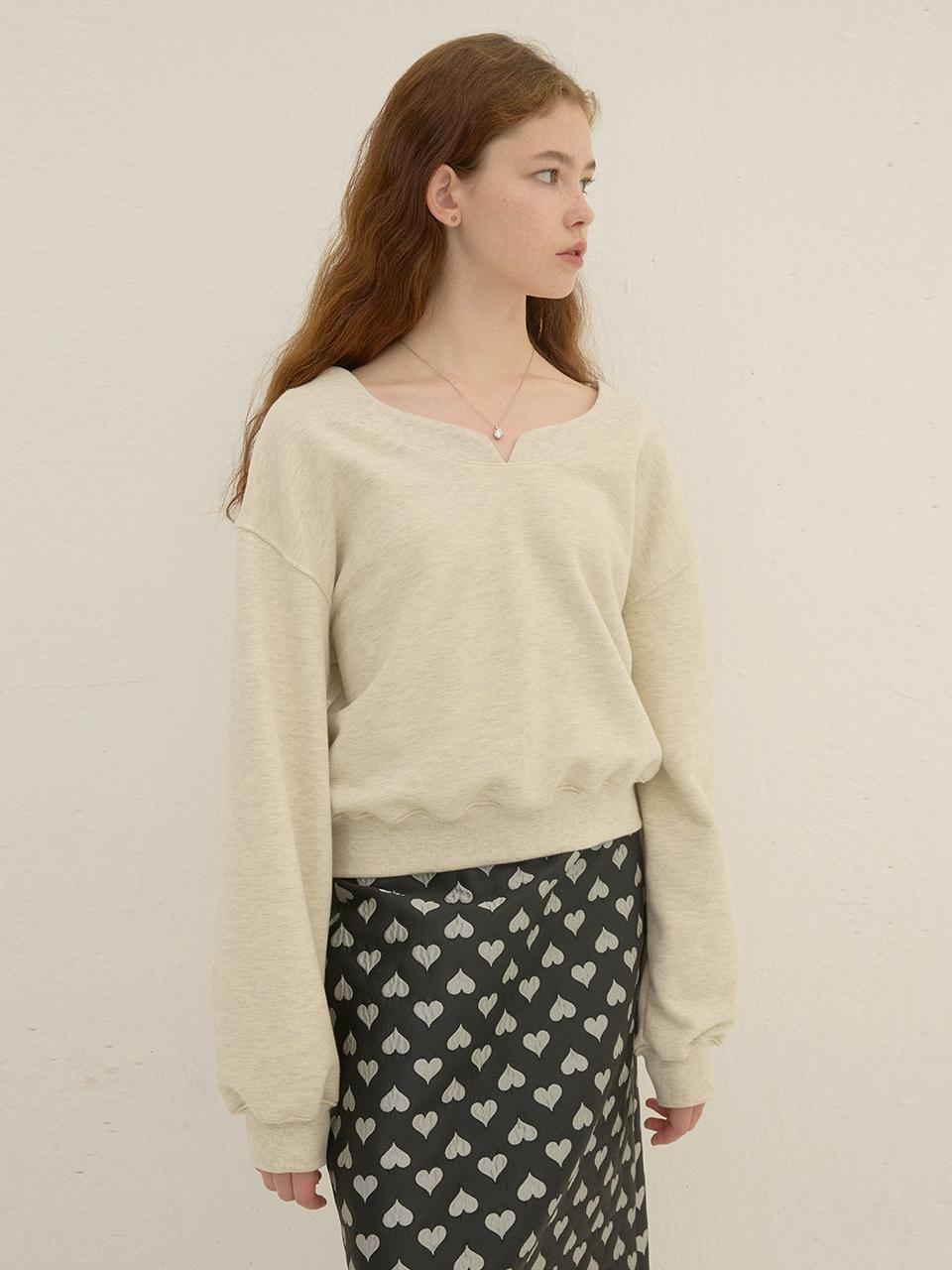 DEW E DEW E Wave V-neck sweatshirt_Beige