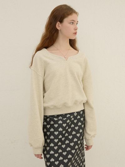 DEW E DEW E Wave V-neck sweatshirt_Beige