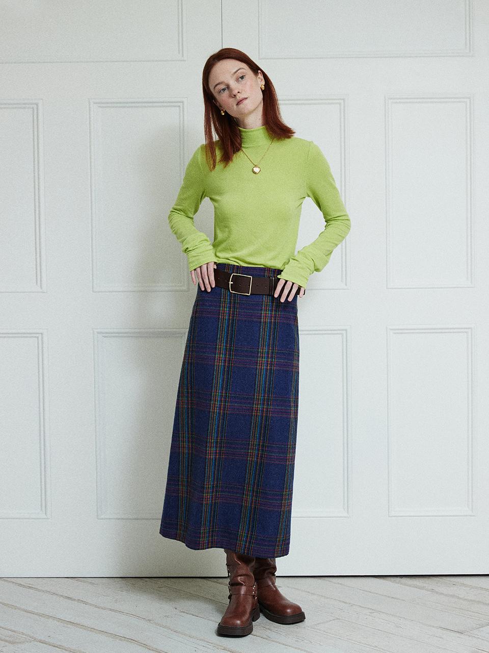 DEW E DEW E Wool Check H-Line Skirt [Blue]