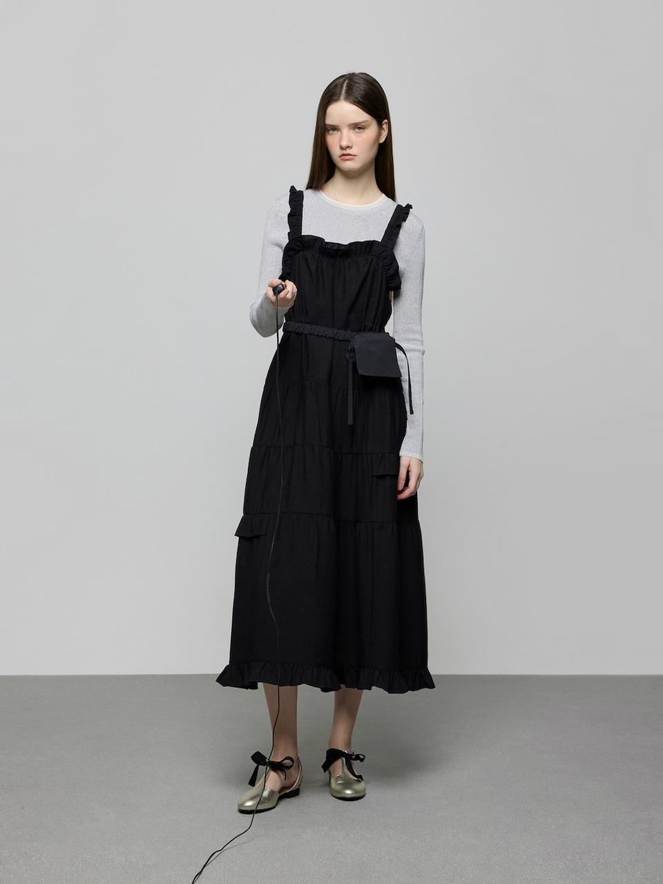 DEWL Belted Back Crinkle Dress [BK] (D251MSE006)