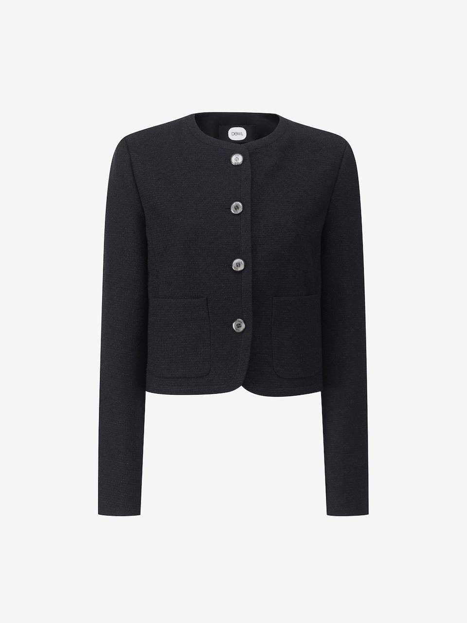 DEWL Collarless Tweed Blazer [BK] (L252MSF031)