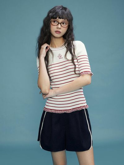 DEWL DEWLIAN Summer Stripe Knit Pullover Sweater (WI D252KSK273)