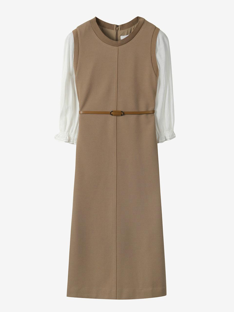 DEWL DUEL Sleeve Color Block Belted Dress (L251PSE010) [BR]