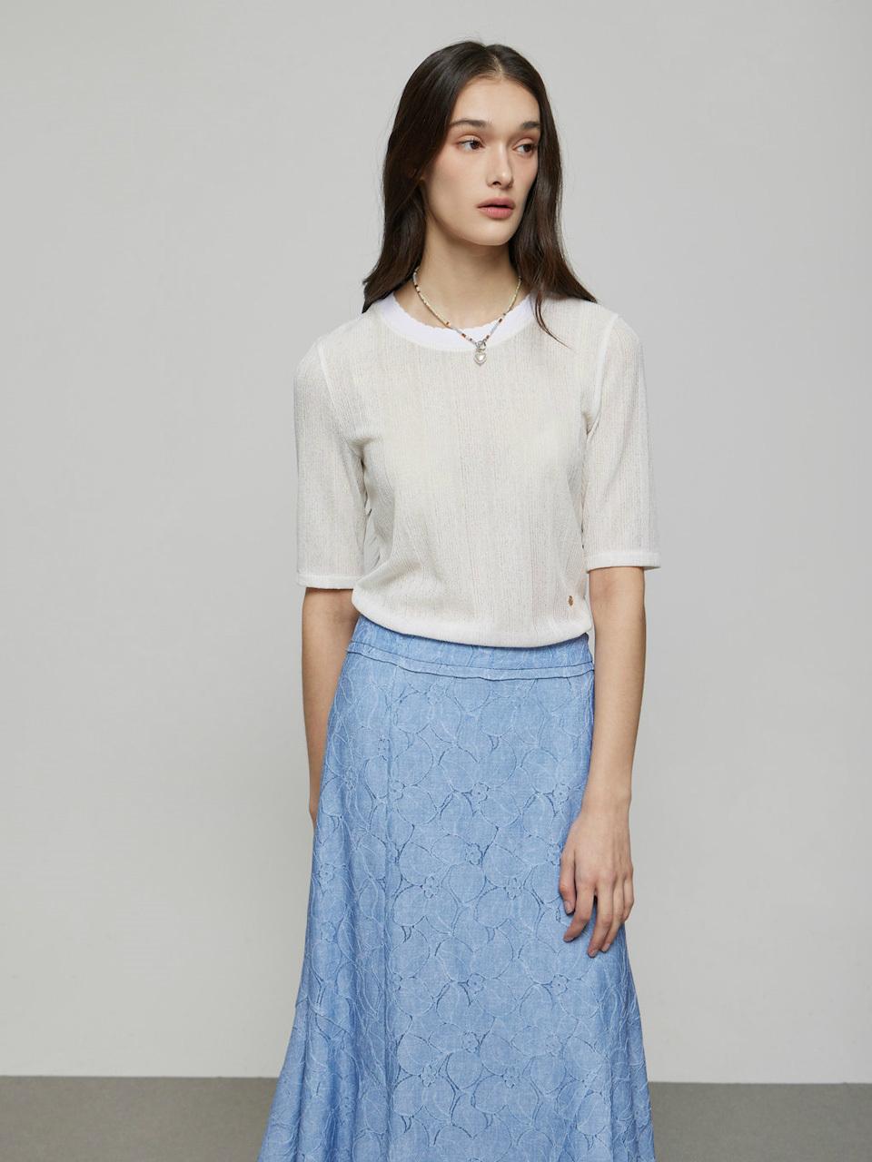 DEWL Knit Neck See-through T-shirt (D252MSM045) [White]
