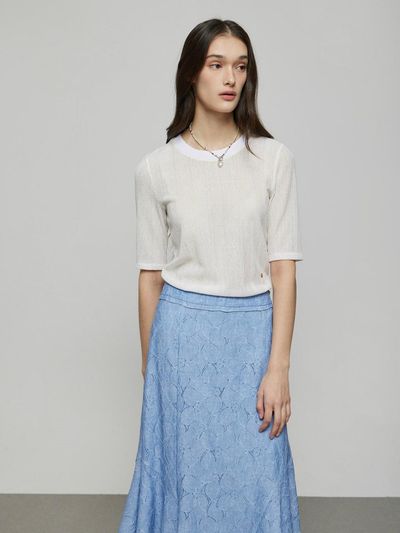 DEWL Knit Neck See-through T-shirt (D252MSM045) [White]