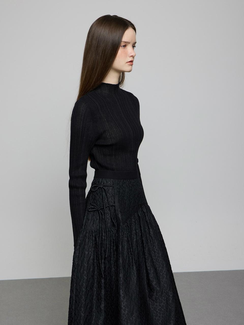 DEWL Mock Neck Multi-Ribbed Pullover Sweater (D251KSK012) [Black]
