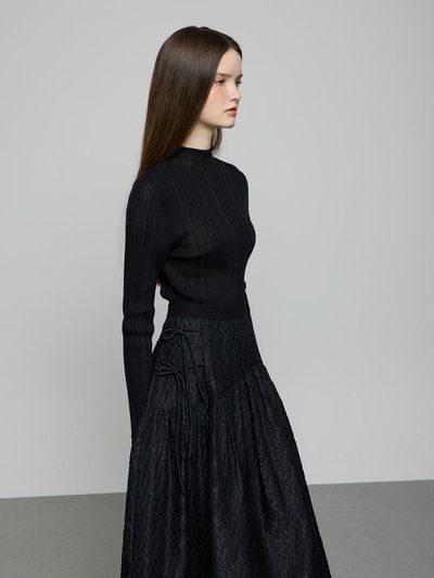 DEWL Mock Neck Multi-Ribbed Pullover Sweater (D251KSK012) [Black]
