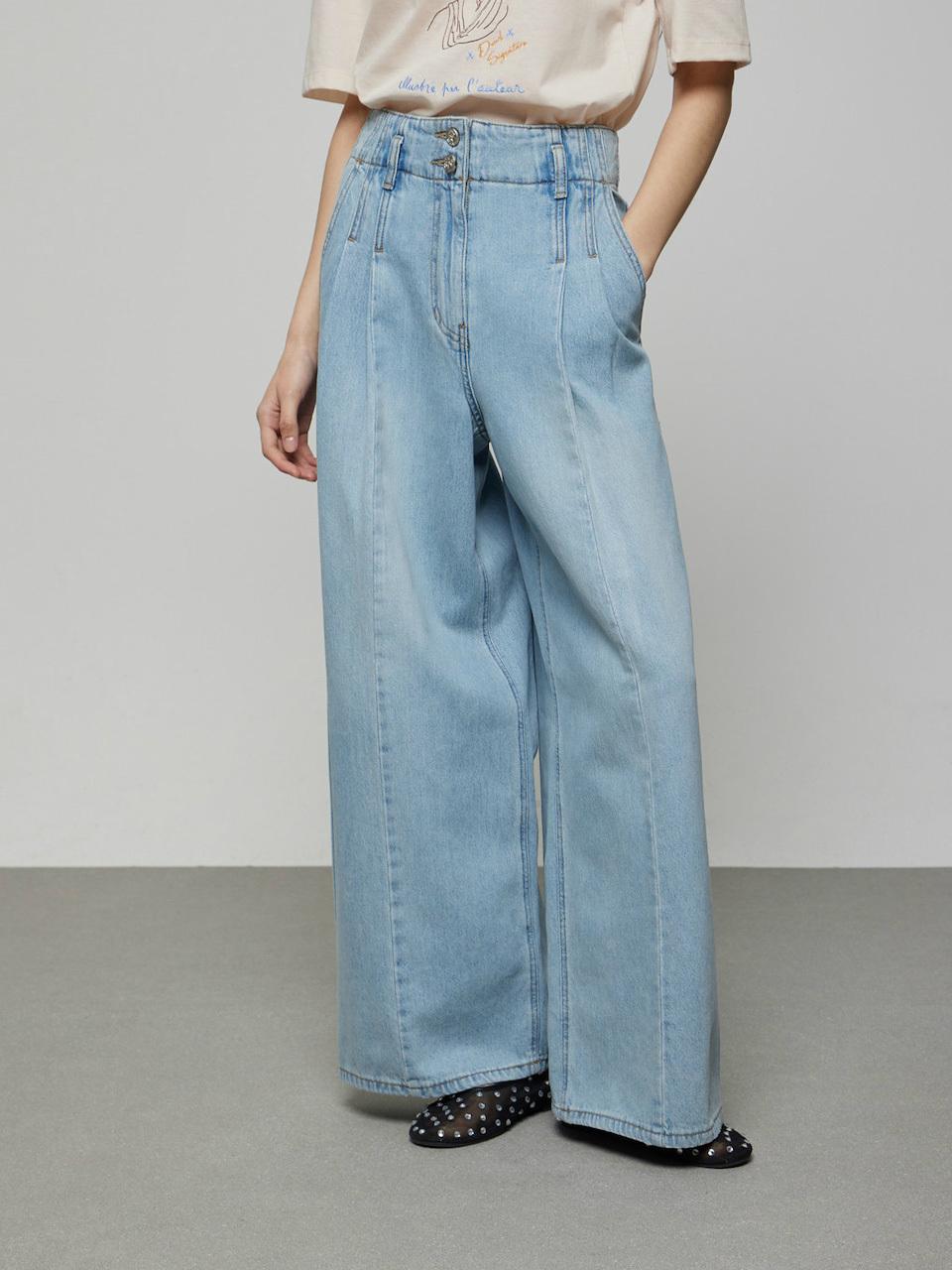 DEWL Pin-tuck Wide Denim Pants [LB] (D252PSA438)