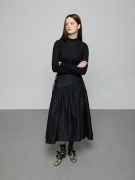 DEWL Ribbon Detail Flare Embossed Skirt [BK] (D251MSD006)