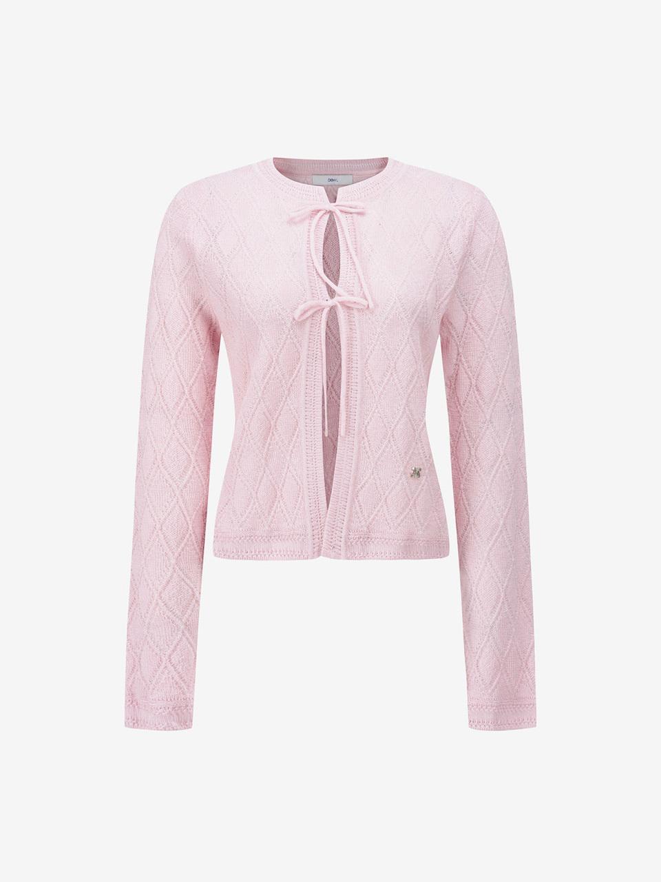 DEWL Ribbon Detail Jacquard Knit Cardigan (D252KSL040) [Pink]