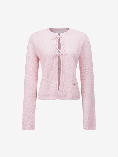 DEWL Ribbon Detail Jacquard Knit Cardigan (D252KSL040) [Pink]