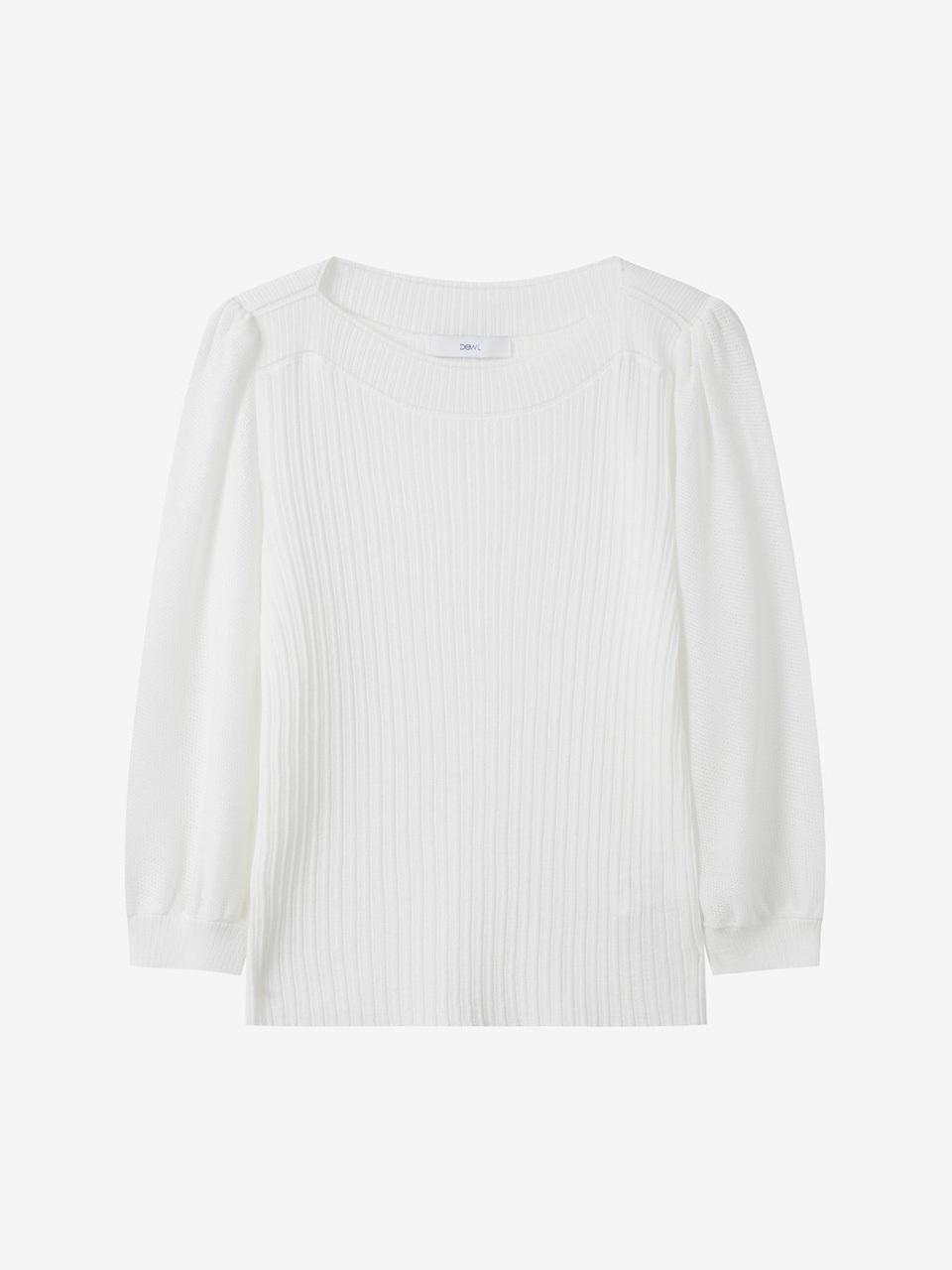 DEWL Round Neck 7/8 Sleeve Knit Sweater [White] (L252KSK038)