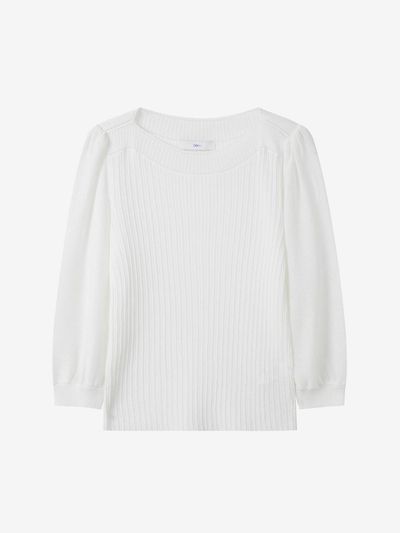 DEWL Round Neck 7/8 Sleeve Knit Sweater [White] (L252KSK038)