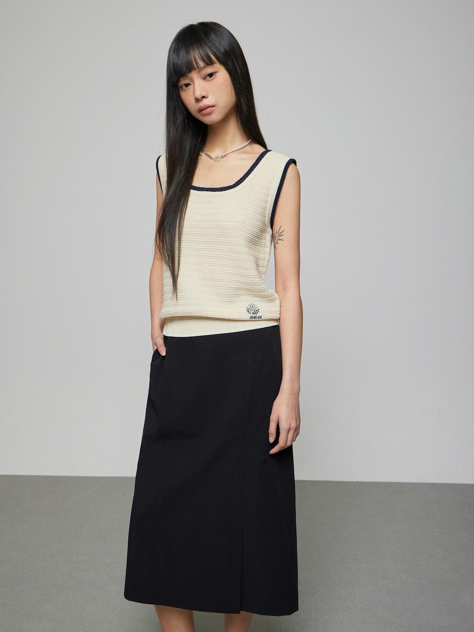 DEWL Square Neck Color Block Line Knit Sweater [BE] (D252KSK232)