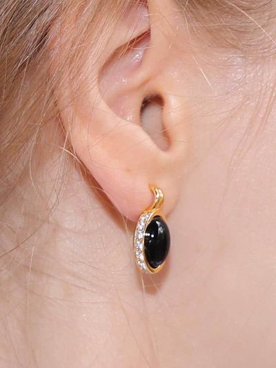 dfarbe 925 Silver 18k Gold Double-sided Natural Onyx Earrings