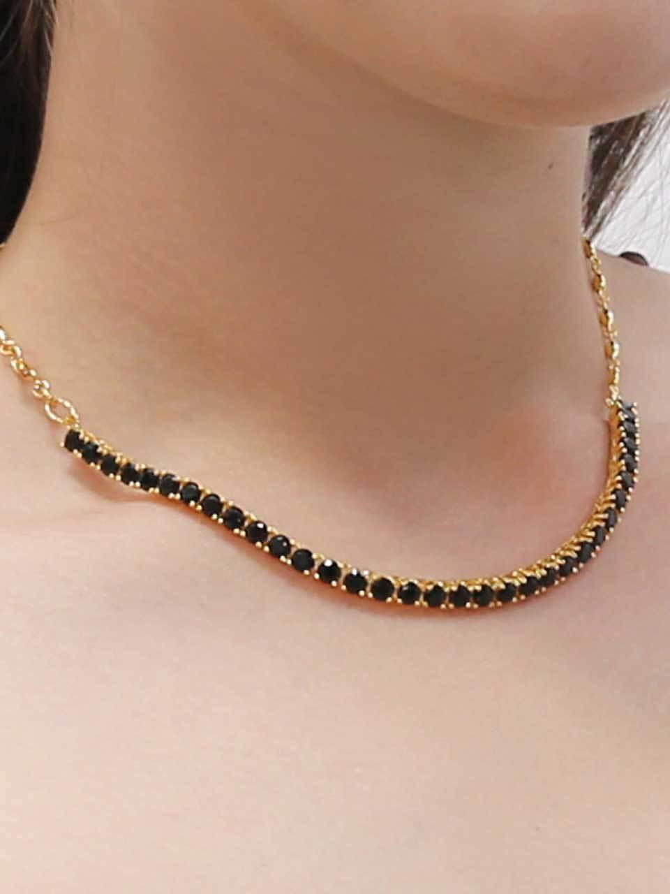 dfarbe 925 Silver 18K Gold Half Tennis Chain Necklace [Black]