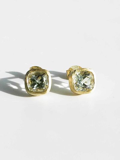 dfarbe 925 Silver 18k Gold Natural Green Amethyst Satin Line Earrings
