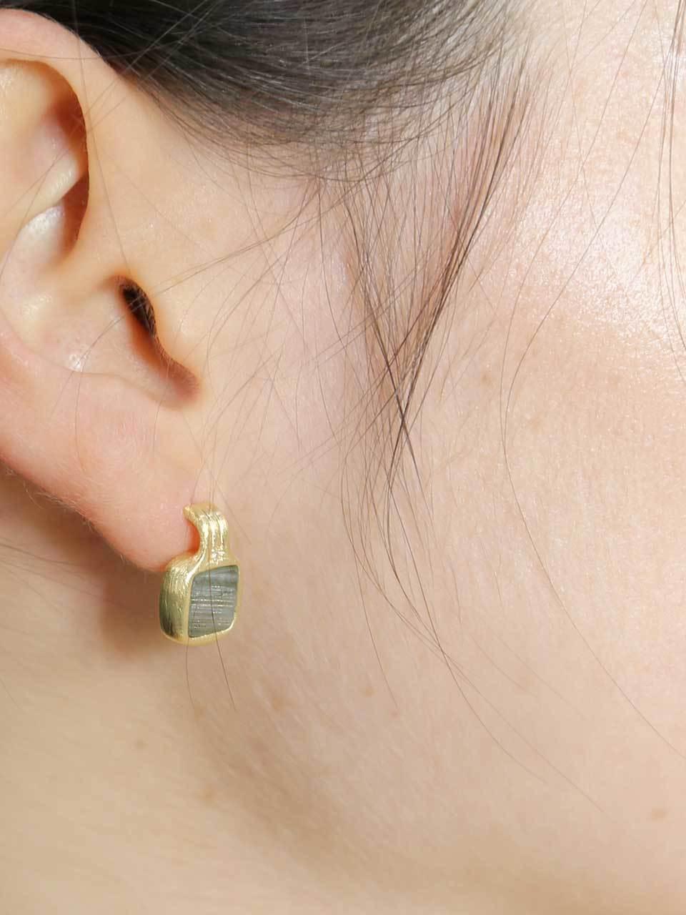 dfarbe 925 Silver 18K Gold Natural Labradorite Satin Cushion Cut Earrings