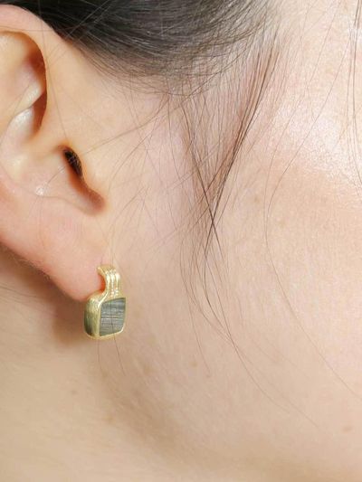 dfarbe 925 Silver 18K Gold Natural Labradorite Satin Cushion Cut Earrings