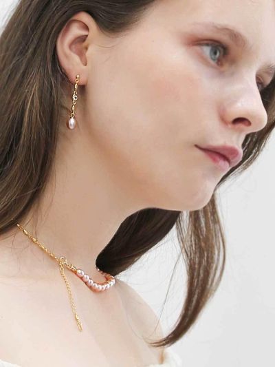 dfarbe 925 Silver 18K Gold Natural Pearl Symbol Chain Necklace [Sunset Violet]