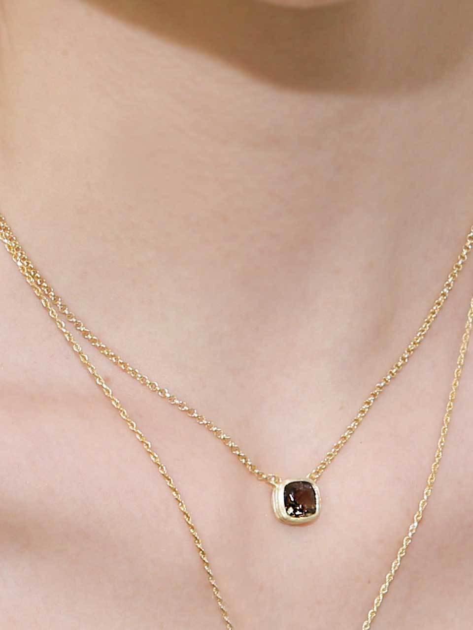 dfarbe 925 Silver 18k Gold Natural Smoky Quartz Satin Line Necklace