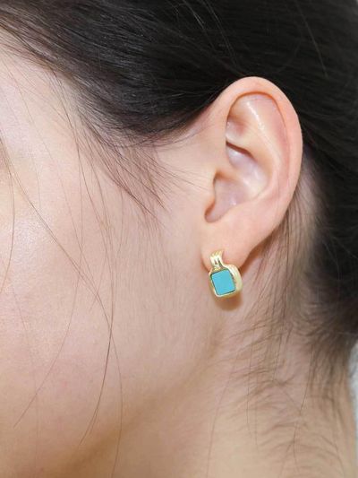 dfarbe 925 Silver 18k Gold Plated Turquoise Satin Earrings