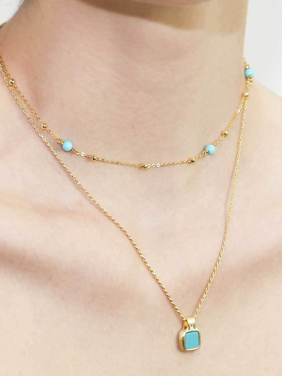 dfarbe 925 Silver 18K Gold Satin Rope Chain Necklace [Turquoise]
