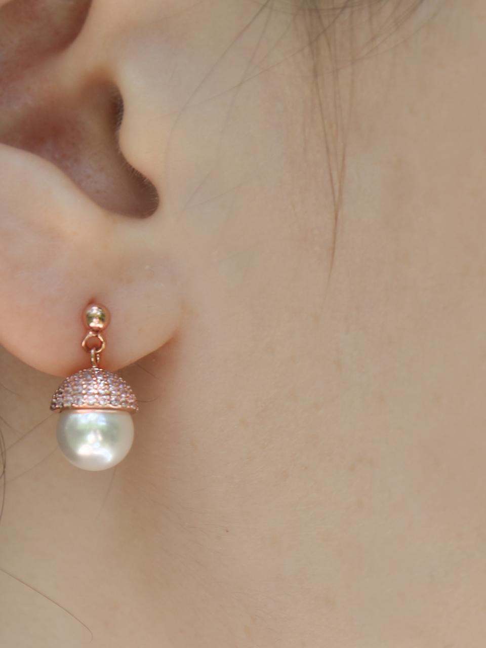 dfarbe 925 Silver 18K Rose Gold Crystal Pearl Stud Earrings
