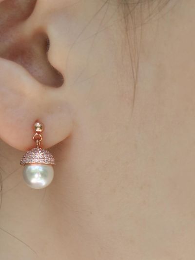 dfarbe 925 Silver 18K Rose Gold Crystal Pearl Stud Earrings