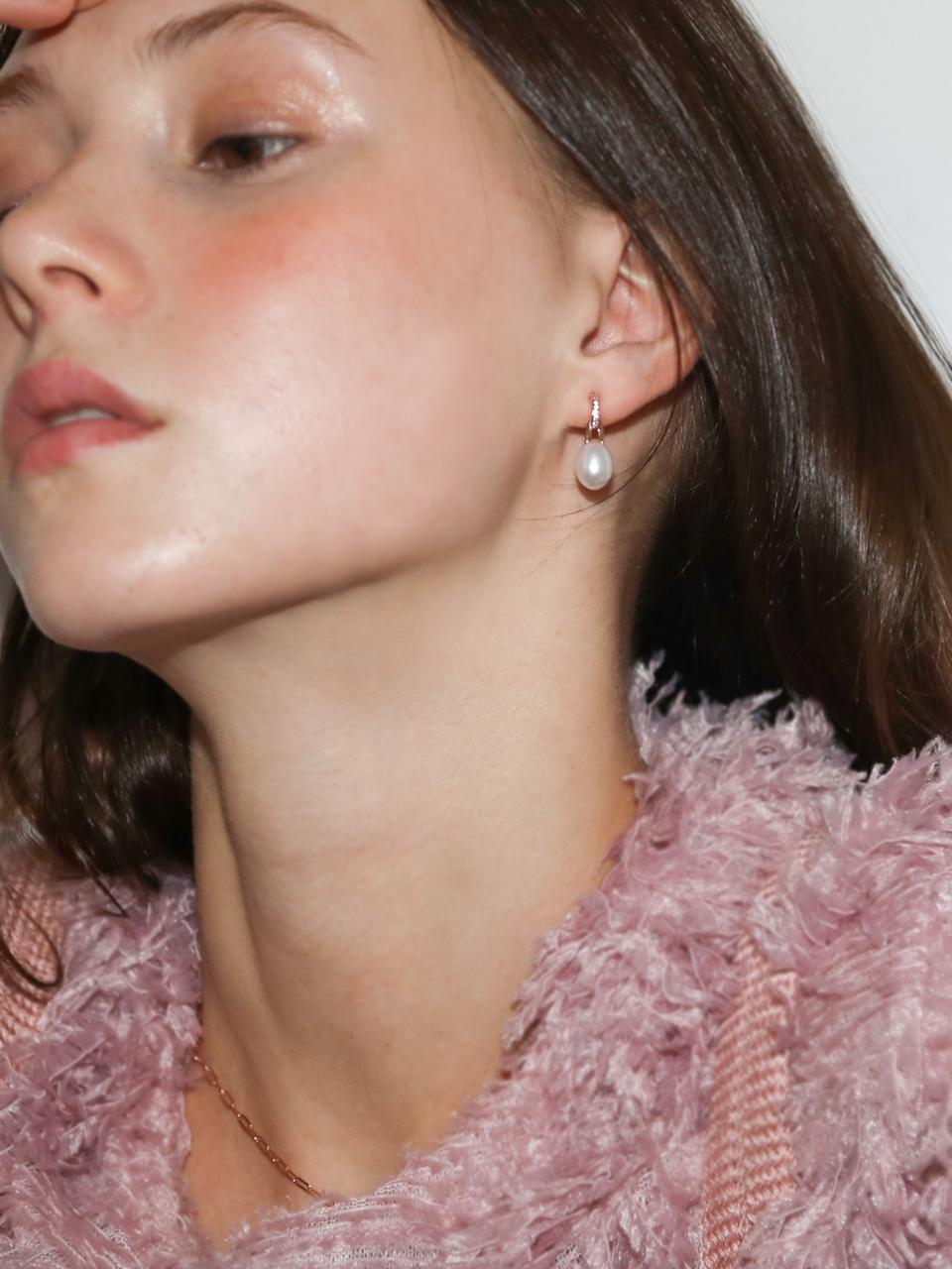 dfarbe 925 Silver 18k Rose Gold Natural Freshwater Pearl Stud Earrings