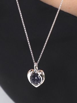 dfarbe 925 Silver Adjustable Heart Pendant Necklace [Beige Gold Blue]