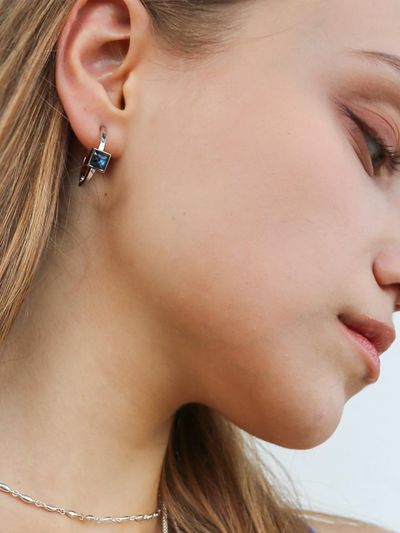 dfarbe 925 Silver Double Line Labradorite Stone Hoop Earrings