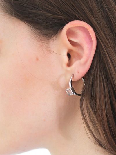 dfarbe 925 Silver Double Line Natural Stone Hoop Earrings [Light Pink]