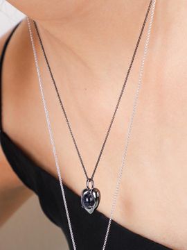 dfarbe 925 Silver Heart Pendant Necklace [Black Blue]