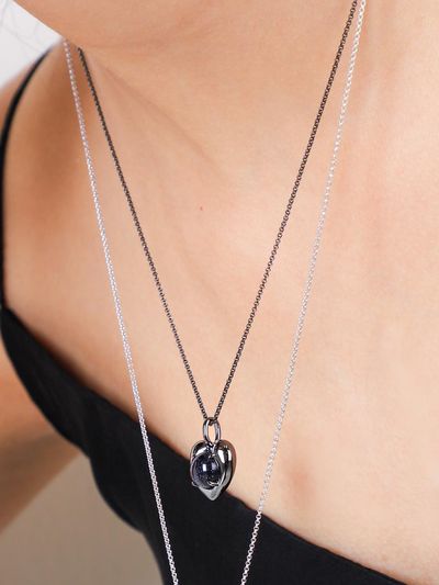 dfarbe 925 Silver Heart Pendant Necklace [Black Blue]