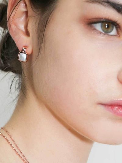dfarbe 925 Silver Rose Gold Mother of Pearl Hoop Line Earrings